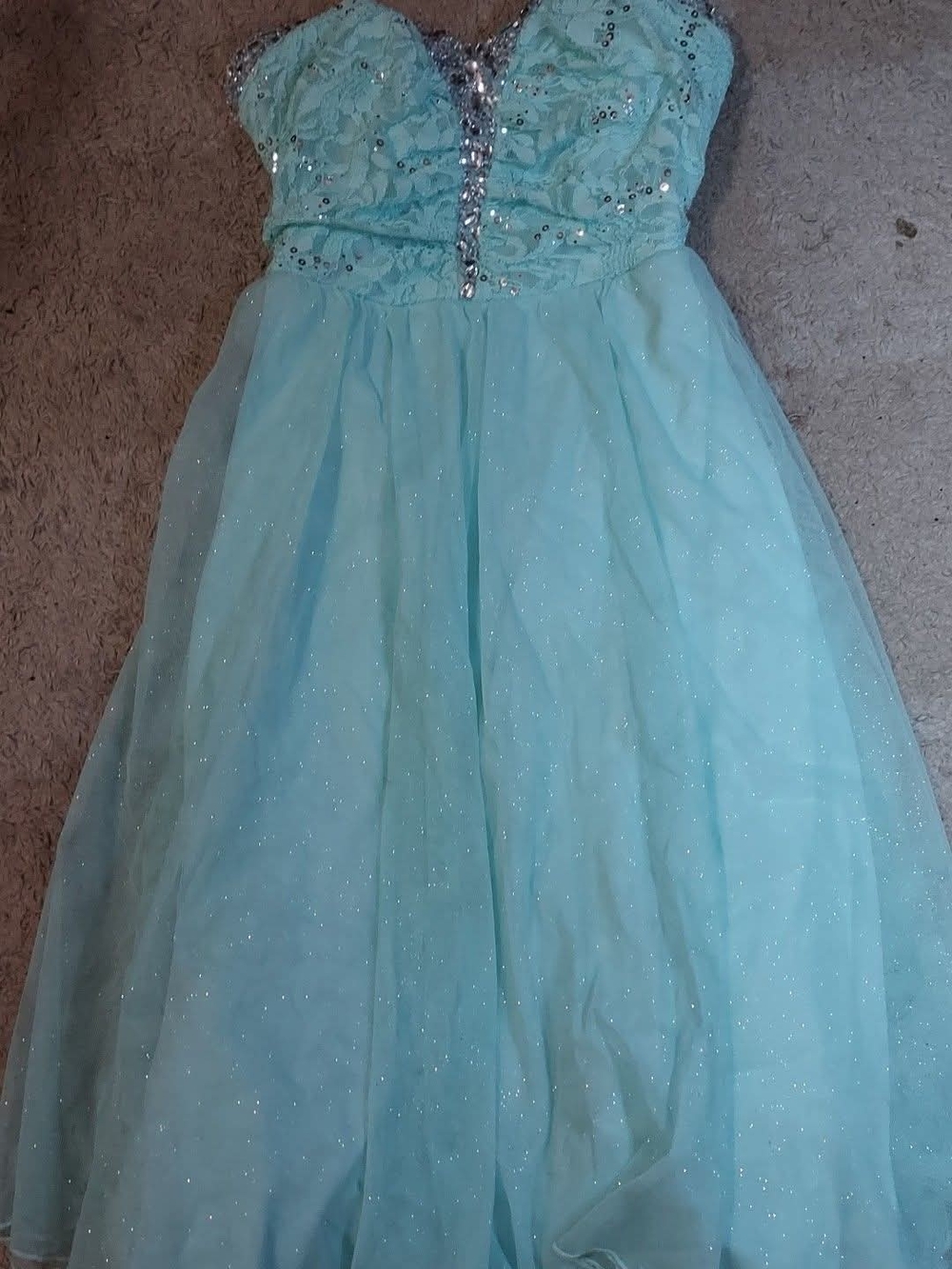 Light Blue Sparkle Tulle Party Dress with Beaded Bodice